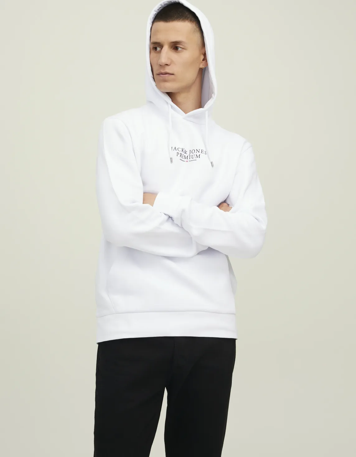 Erkek Kapüşonlu Premium Baskılı Sweatshirt - Bluarchie Beyaz
