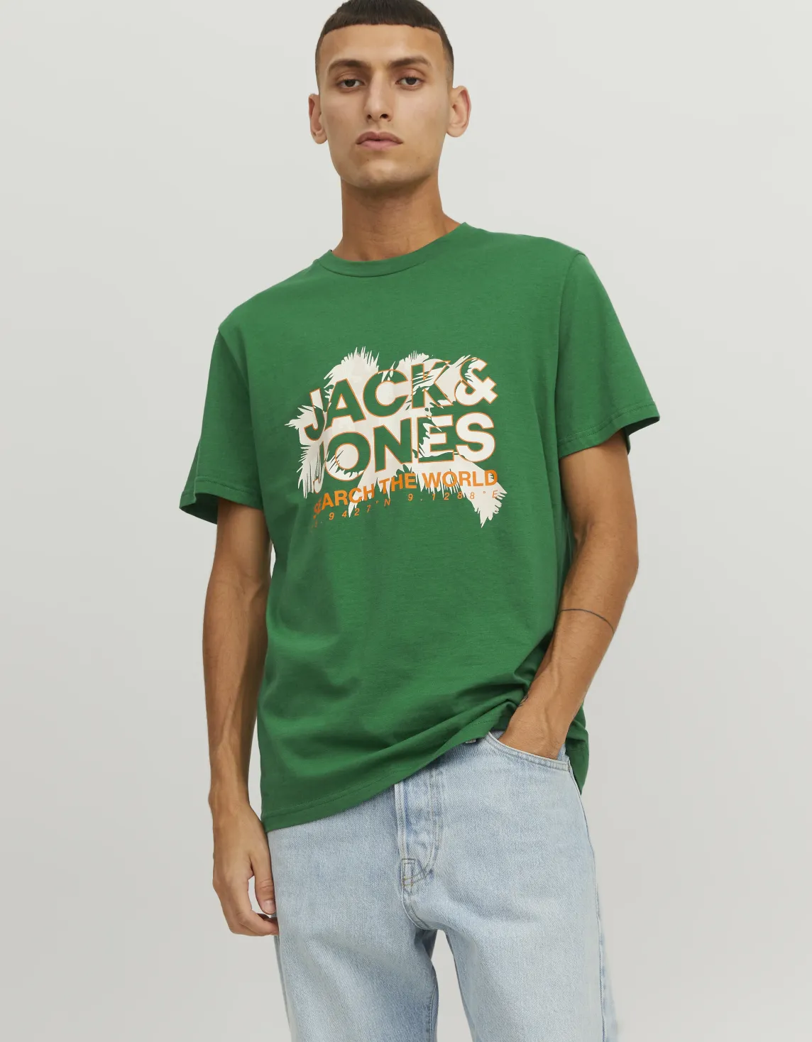 Erkek Logo Baskılı Bisiklet Yaka Tişört - Marina Yeşil