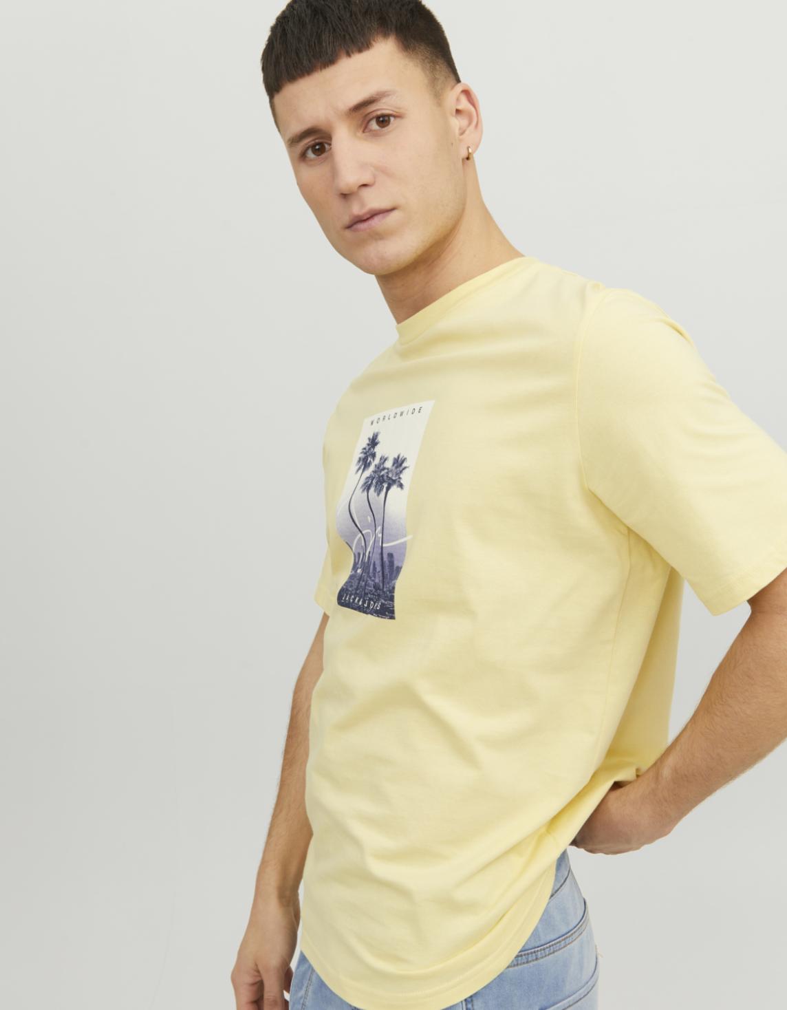 Erkek Manzara Fotoğraf Baskılı Tişört - Splash Sarı