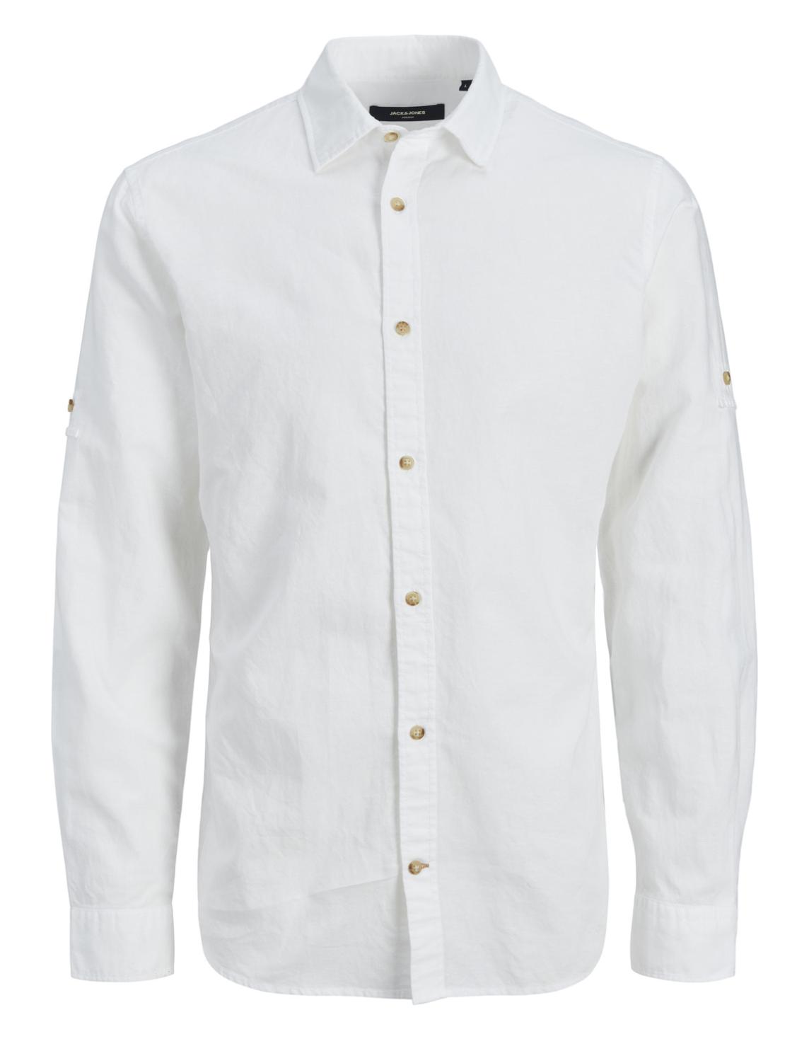 Erkek Keten Karışımlı Uzun Kollu Gömlek - Blusummer Beyaz