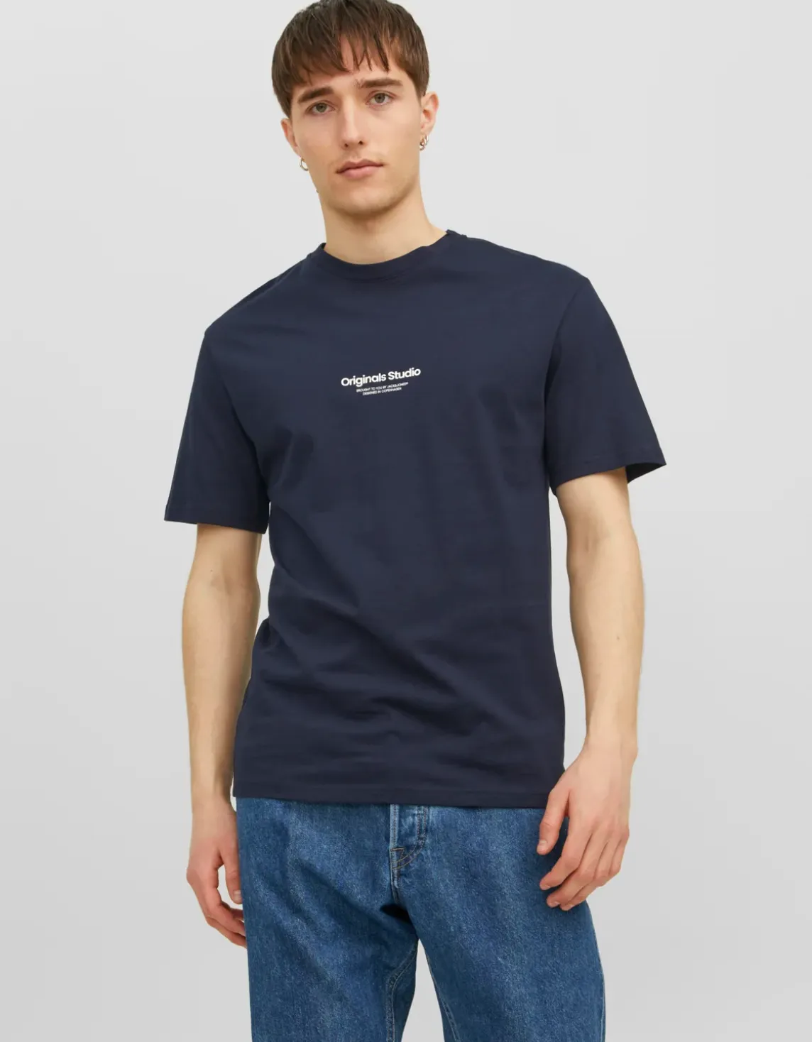 Erkek Kabartma Logo Baskılı Tişört - Vesterbro Mavi