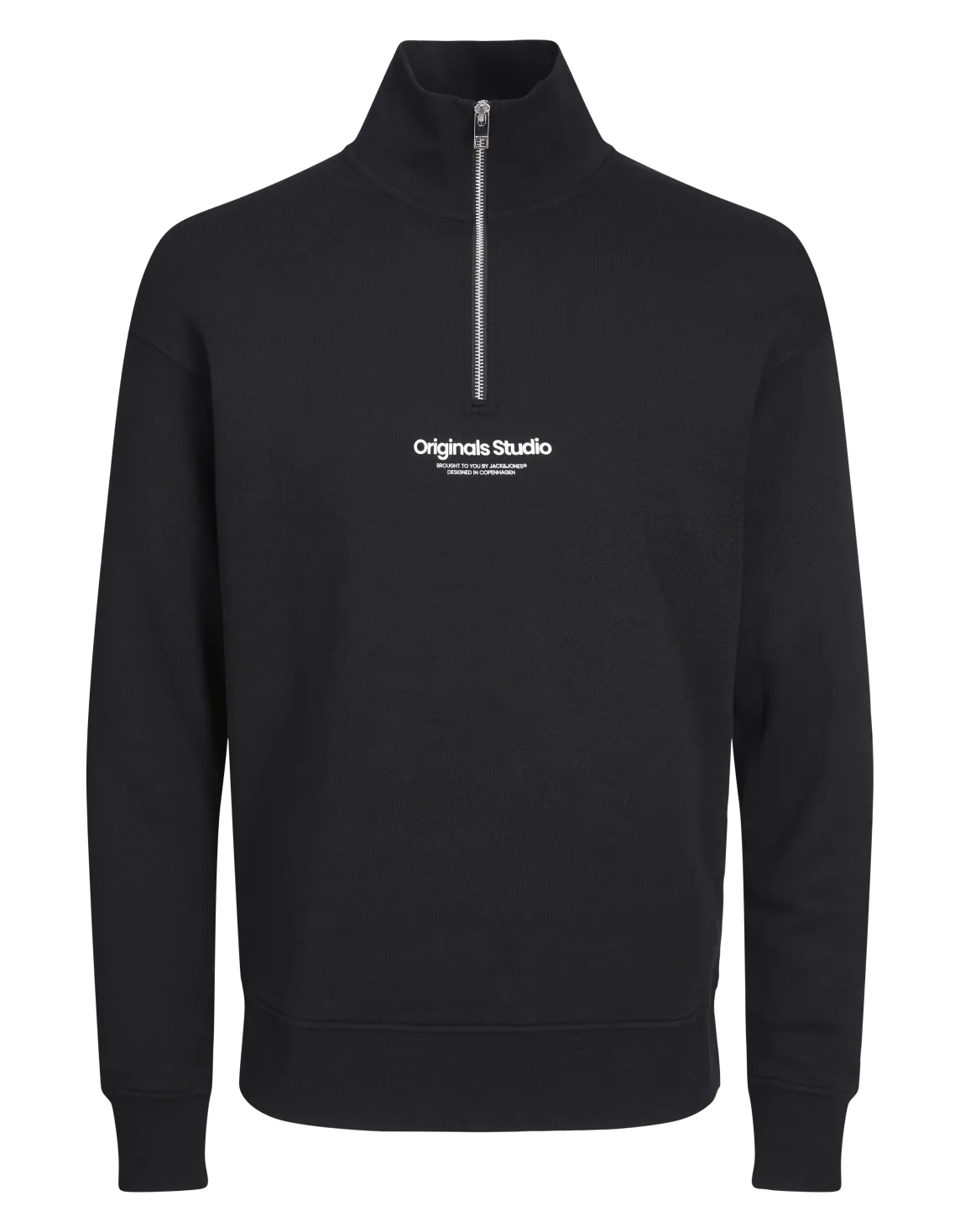 Erkek Dik Yaka Yarım Fermuarlı Sweatshirt - Vesterbro Siyah