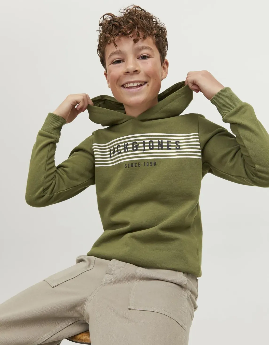Çocuk Logo Baskılı Kapüşonlu Sweatshirt - Planet Yeşil